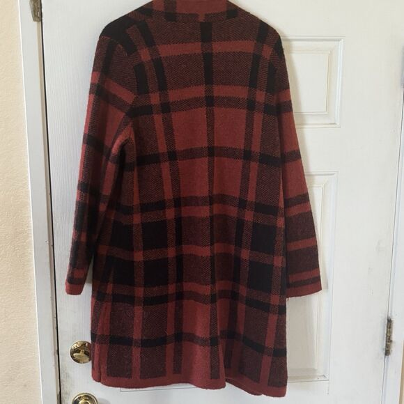 Soft Surroundings Open Cardigan XL Red Long Plaid Alpaca Wool Fall Boho Western - Picture 6 of 10